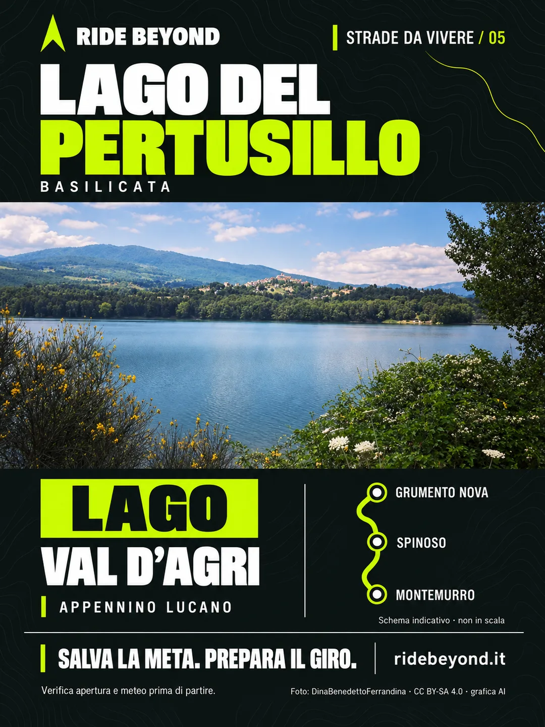 Grafica RIDE BEYOND · Lago del Pertusillo, Basilicata