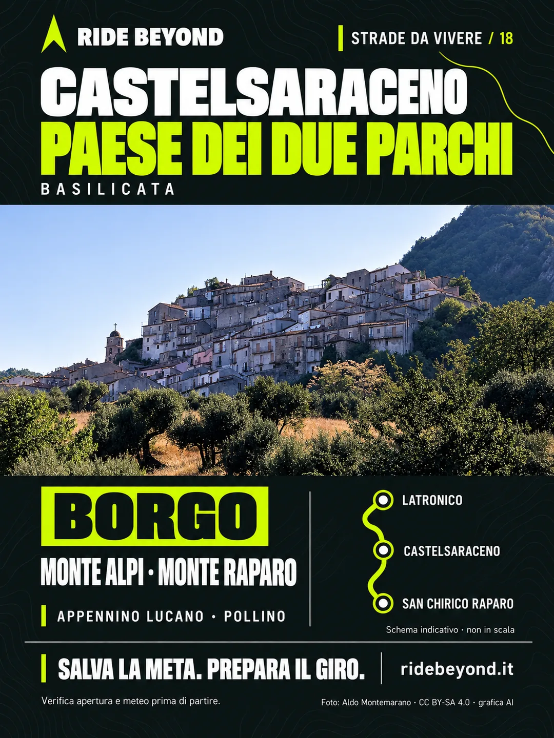 Grafica RIDE BEYOND · Castelsaraceno, Basilicata