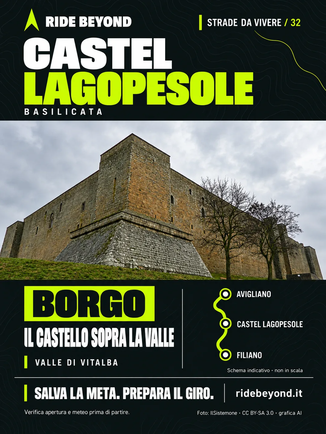 Grafica RIDE BEYOND · Castel Lagopesole, Basilicata