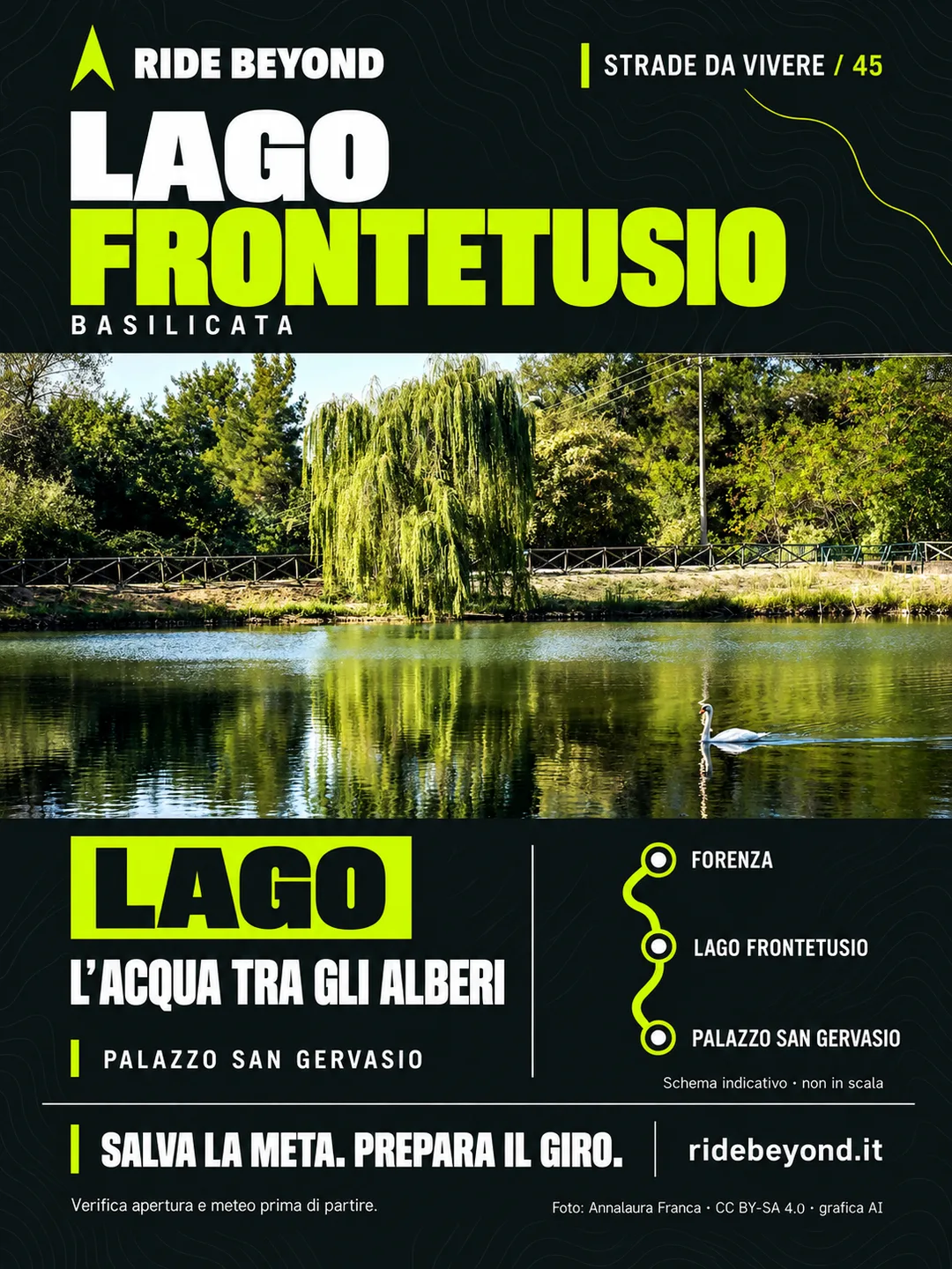 Grafica RIDE BEYOND · Lago Frontetusio, Basilicata