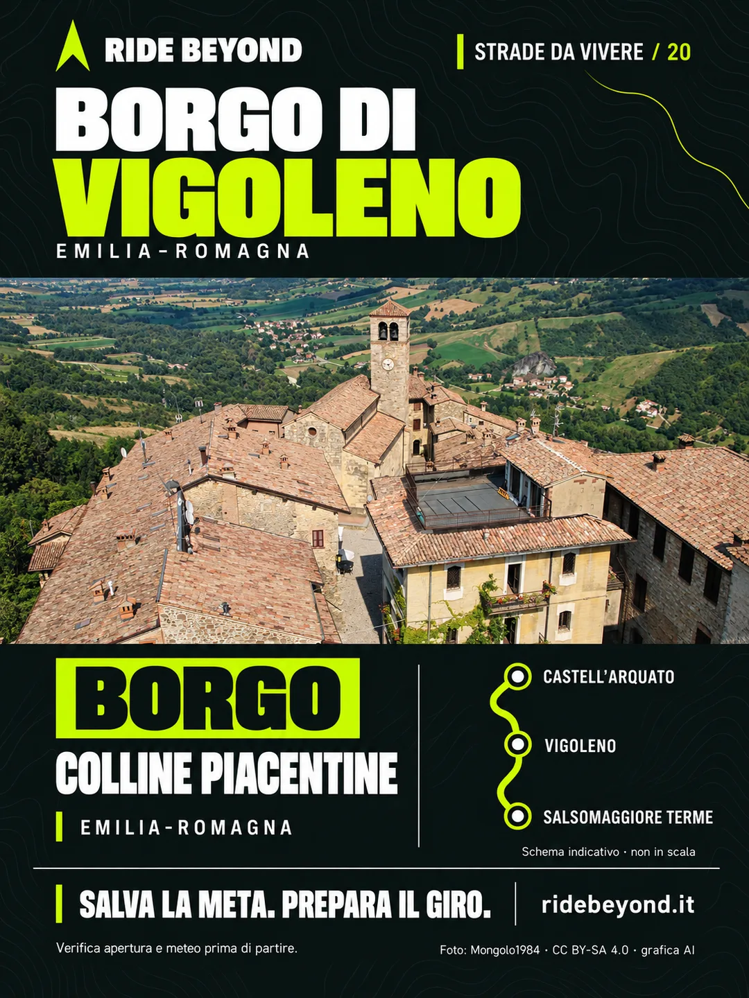 Grafica RIDE BEYOND · Vigoleno, Emilia-Romagna