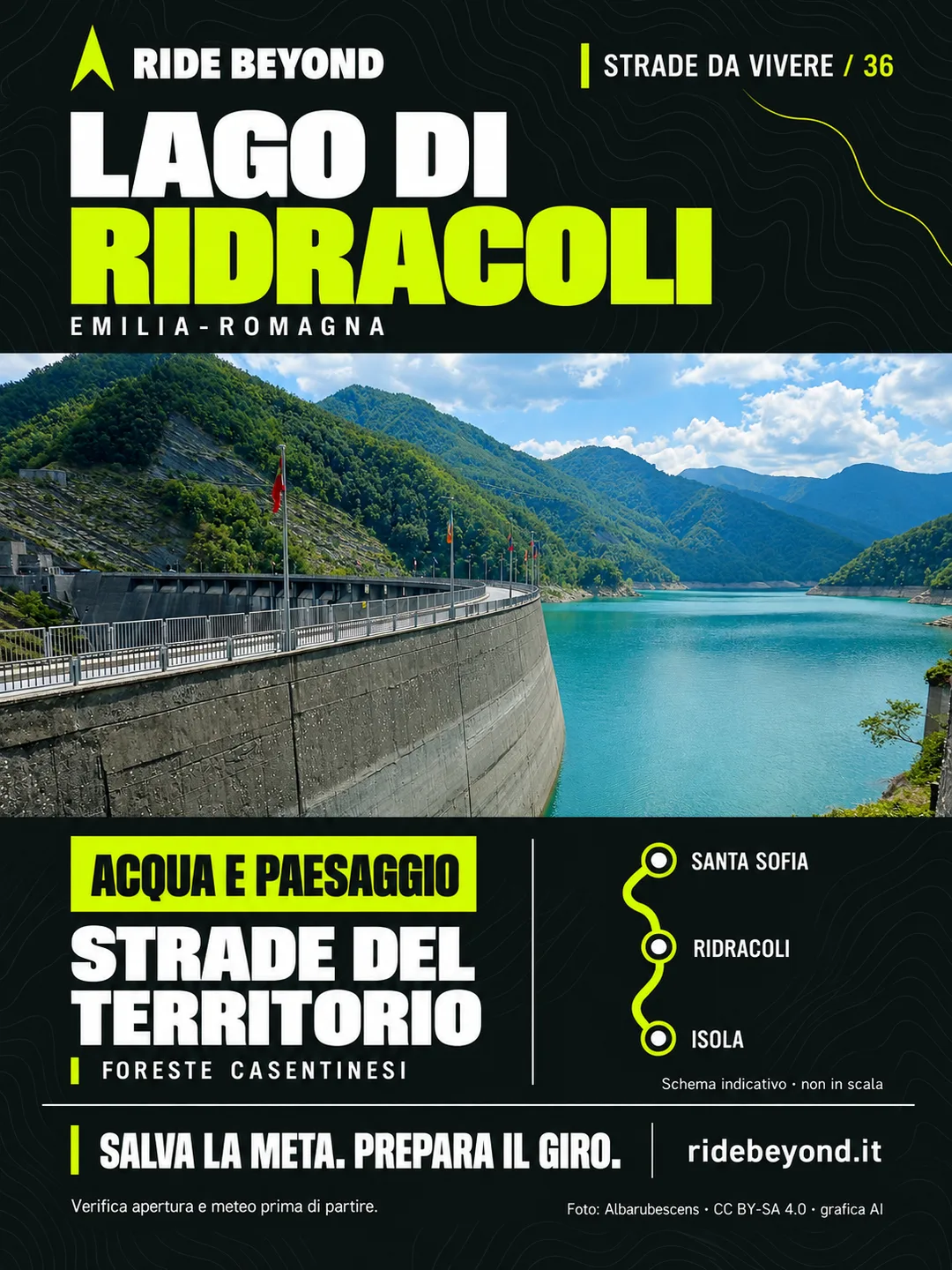 Grafica RIDE BEYOND · Lago di Ridracoli, Emilia-Romagna