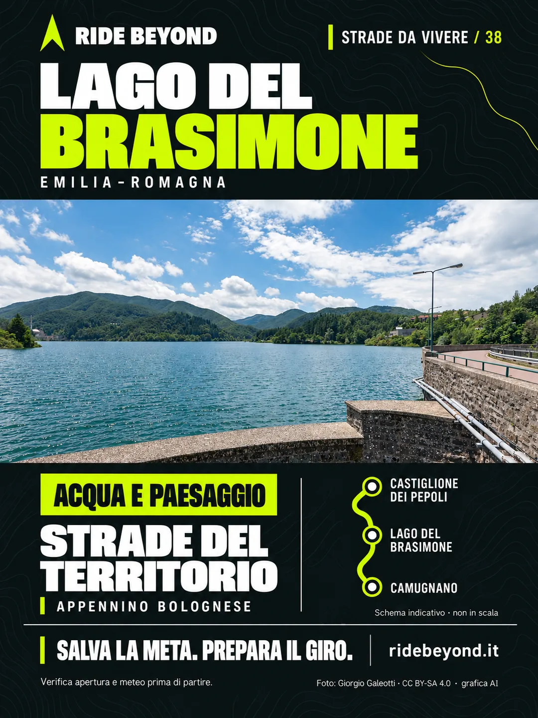 Grafica RIDE BEYOND · Lago del Brasimone, Emilia-Romagna