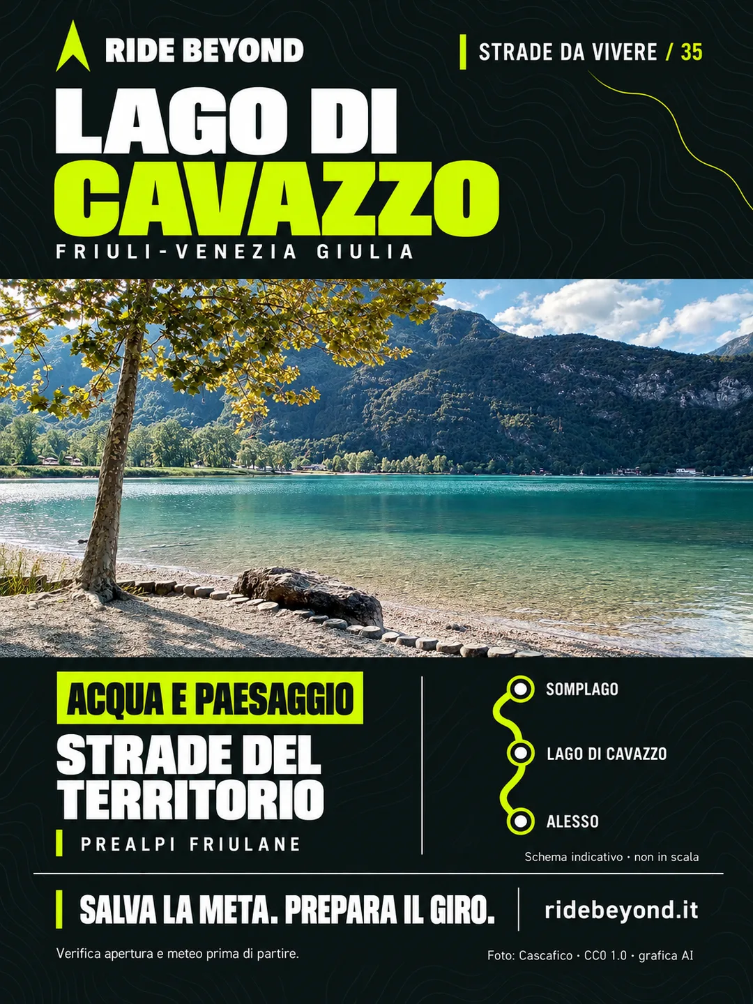 Grafica RIDE BEYOND · Lago di Cavazzo, Friuli-Venezia Giulia