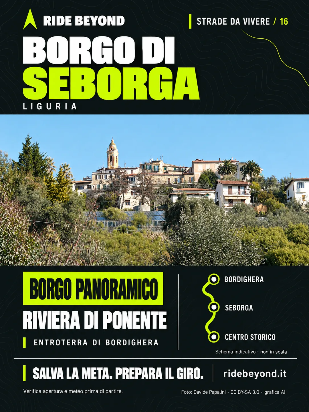 Grafica RIDE BEYOND · Borgo di Seborga, Liguria