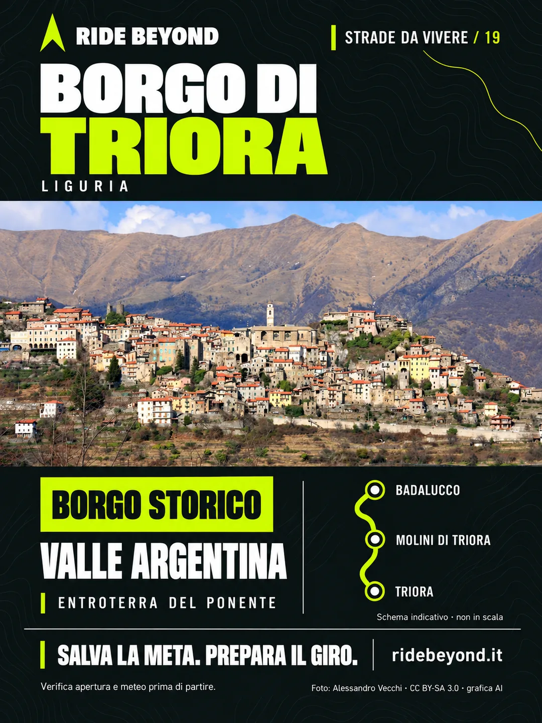 Grafica RIDE BEYOND · Borgo di Triora, Liguria