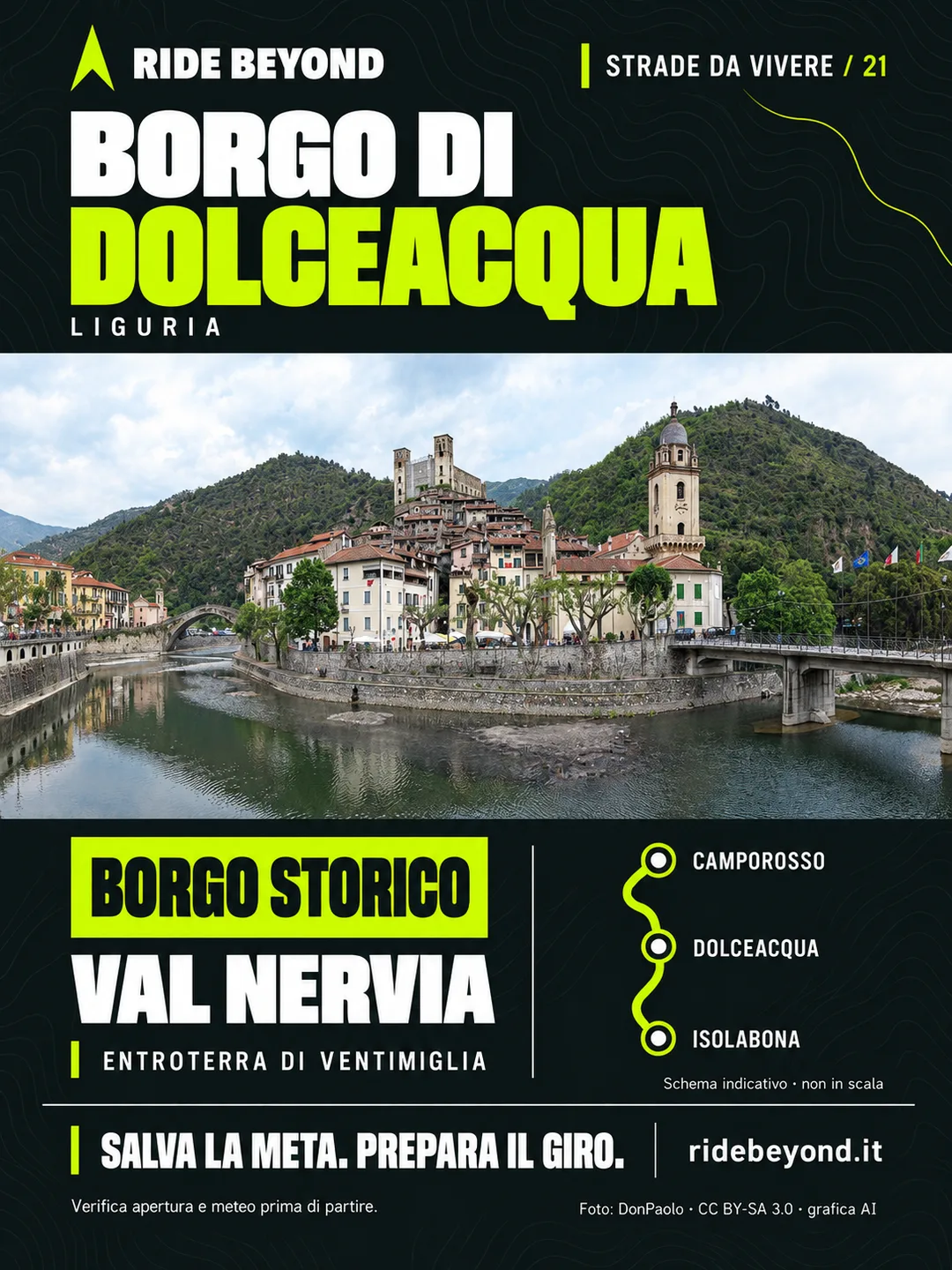 Grafica RIDE BEYOND · Borgo di Dolceacqua, Liguria