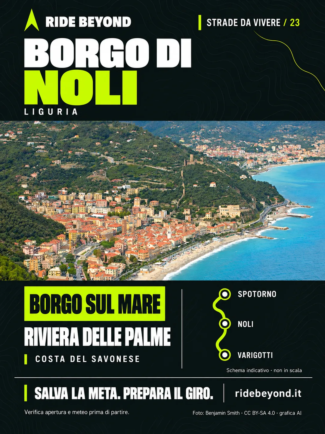 Grafica RIDE BEYOND · Borgo di Noli, Liguria