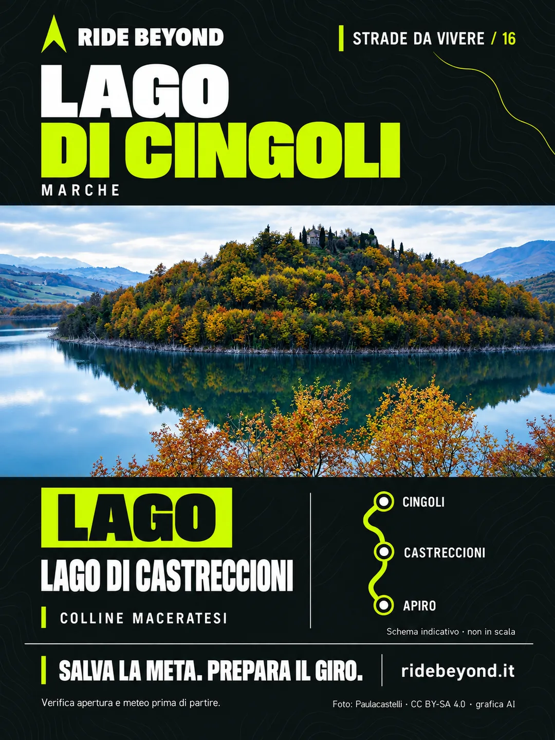 Grafica RIDE BEYOND · Lago di Cingoli, Marche