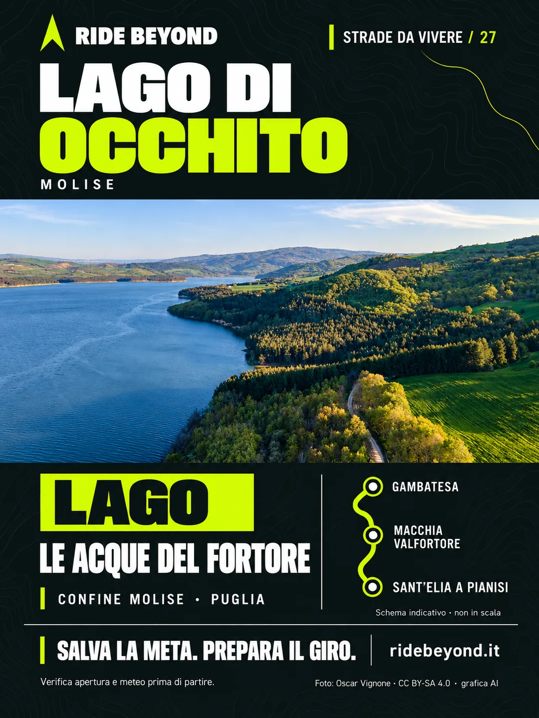Grafica RIDE BEYOND · Lago di Occhito, Molise