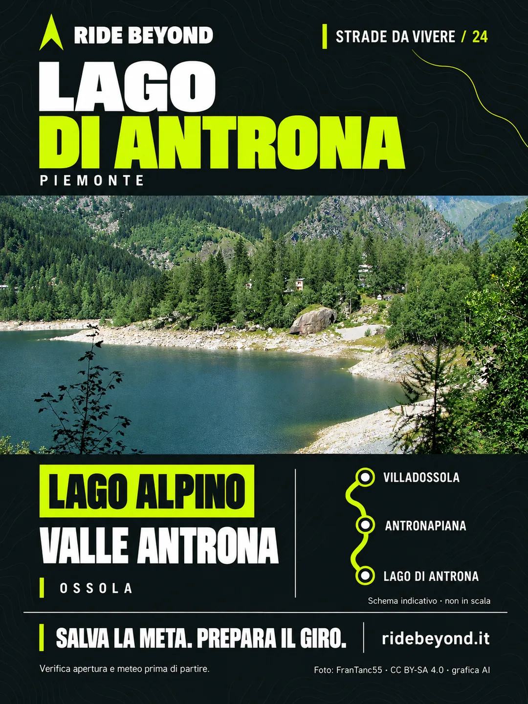 Grafica RIDE BEYOND · Lago di Antrona, Piemonte