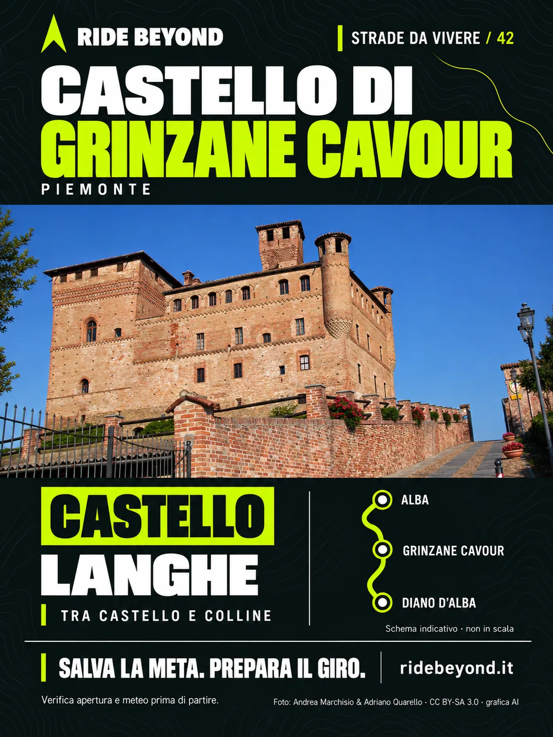 Grafica RIDE BEYOND · Castello di Grinzane Cavour, Piemonte