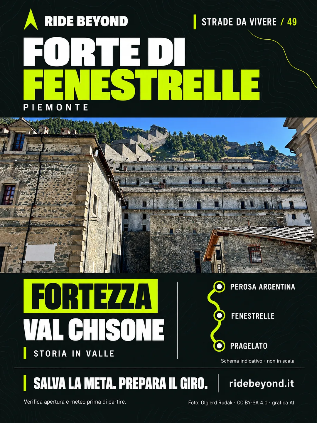 Grafica RIDE BEYOND · Forte di Fenestrelle, Piemonte