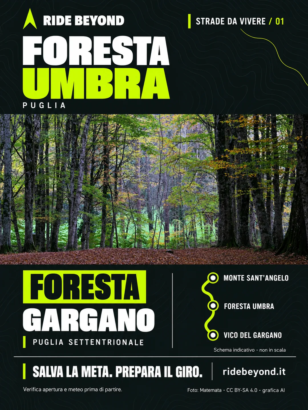 Grafica RIDE BEYOND · Foresta Umbra, Puglia