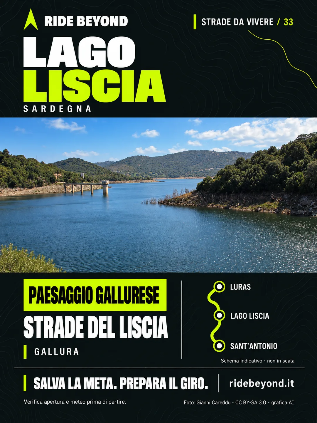 Grafica RIDE BEYOND · Lago Liscia, Sardegna