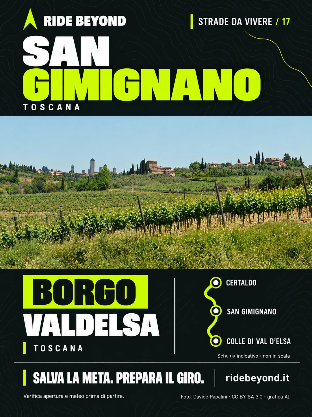 Grafica RIDE BEYOND · San Gimignano, Toscana