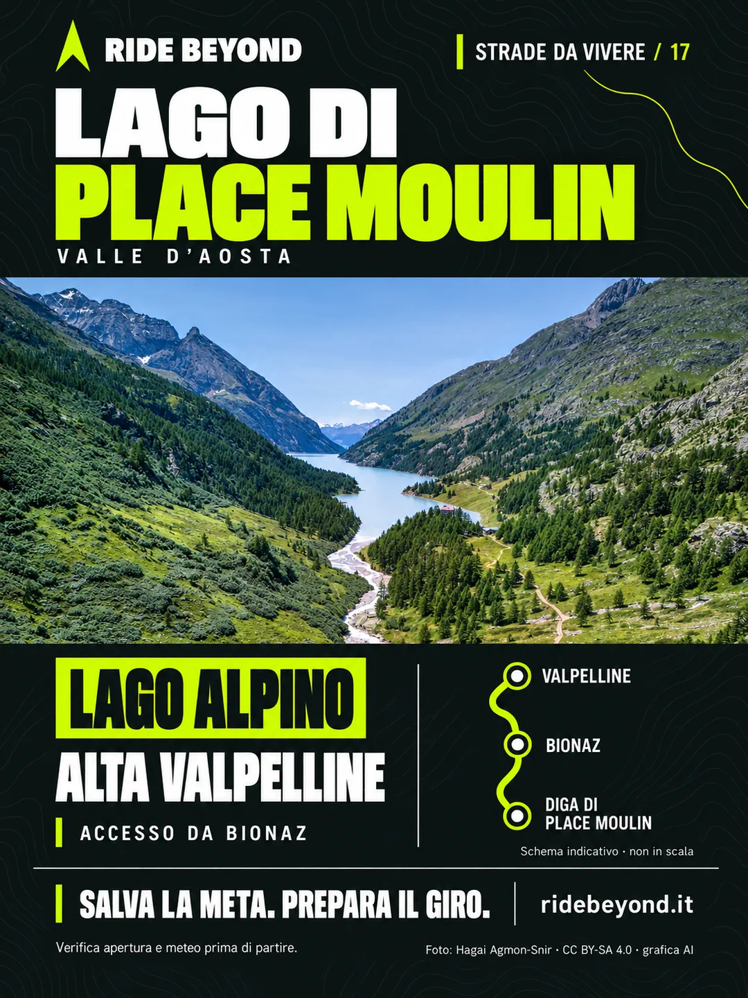 Grafica RIDE BEYOND · Lago di Place Moulin, Valle d’Aosta
